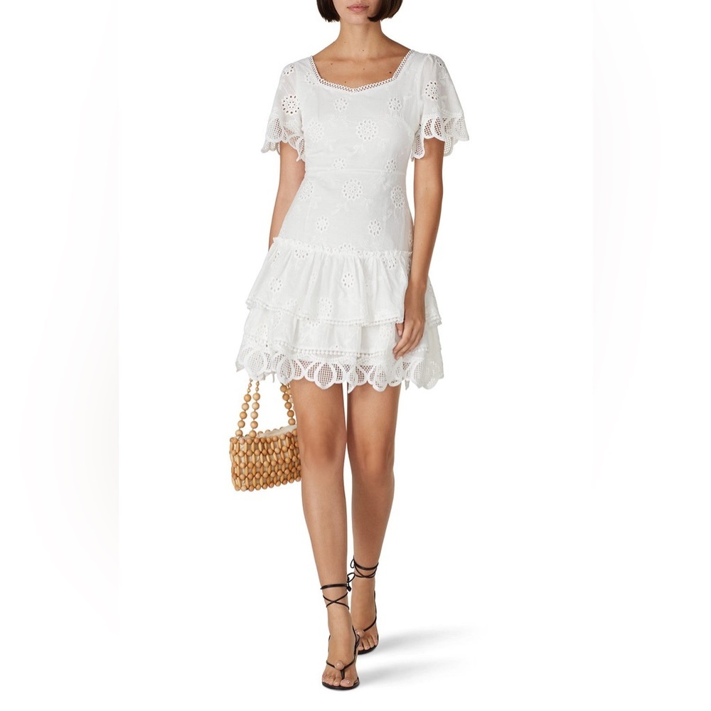 o.p.t. Brisa White Lace Ruffle Dress